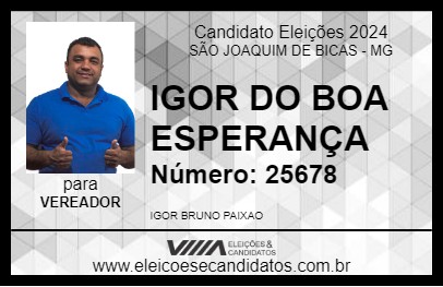 Candidato IGOR DO BOA ESPERANÇA 2024 - SÃO JOAQUIM DE BICAS - Eleições