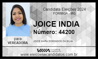 Candidato JOICE INDIA 2024 - FORMIGA - Eleições