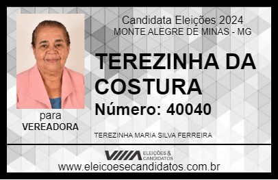 Candidato TEREZINHA DA COSTURA  2024 - MONTE ALEGRE DE MINAS - Eleições