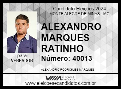 Candidato ALEXANDRO MARQUES RATINHO  2024 - MONTE ALEGRE DE MINAS - Eleições