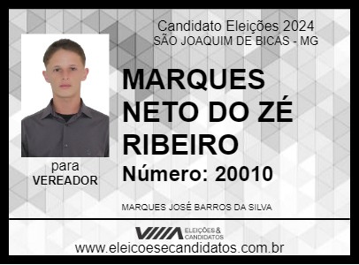 Candidato MARQUES NETO DO ZÉ RIBEIRO 2024 - SÃO JOAQUIM DE BICAS - Eleições