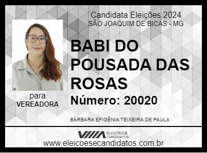 Candidato BABI DO POUSADA DAS ROSAS  2024 - SÃO JOAQUIM DE BICAS - Eleições