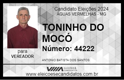 Candidato TONINHO DO MOCÓ 2024 - ÁGUAS VERMELHAS - Eleições