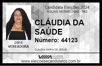 Candidato CLÁUDIA DA SAÚDE 2024 - ÁGUAS VERMELHAS - Eleições