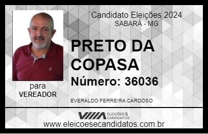 Candidato PRETO 2024 - SABARÁ - Eleições