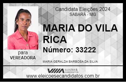 Candidato MARIA DO VILA RICA 2024 - SABARÁ - Eleições