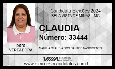 Candidato CLAUDIA 2024 - BELA VISTA DE MINAS - Eleições