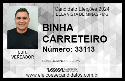 Candidato BINHA CARRETEIRO 2024 - BELA VISTA DE MINAS - Eleições