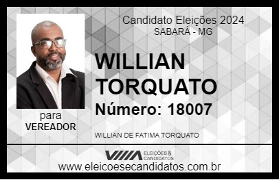 Candidato WILLIAN TORQUATO 2024 - SABARÁ - Eleições