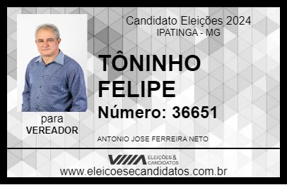 Candidato TÔNINHO FELIPE 2024 - IPATINGA - Eleições