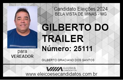 Candidato GILBERTO DO TRAILER  2024 - BELA VISTA DE MINAS - Eleições