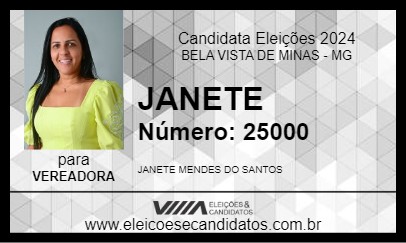 Candidato JANETE 2024 - BELA VISTA DE MINAS - Eleições