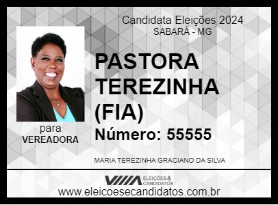 Candidato PASTORA TEREZINHA (FIA) 2024 - SABARÁ - Eleições