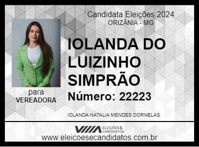 Candidato IOLANDA DO LUIZINHO SIMPRÃO 2024 - ORIZÂNIA - Eleições