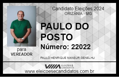 Candidato PAULO DO POSTO 2024 - ORIZÂNIA - Eleições