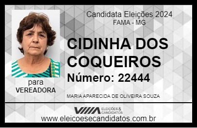 Candidato CIDINHA DOS COQUEIROS 2024 - FAMA - Eleições