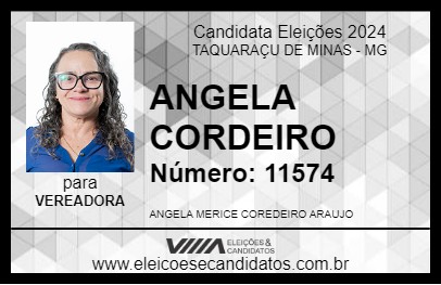 Candidato ANGELA CORDEIRO 2024 - TAQUARAÇU DE MINAS - Eleições