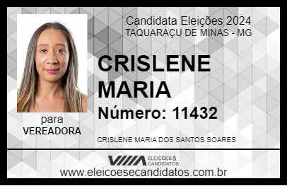 Candidato CRISLENE MARIA 2024 - TAQUARAÇU DE MINAS - Eleições