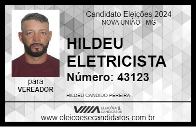 Candidato HILDEU ELETRICISTA 2024 - NOVA UNIÃO - Eleições