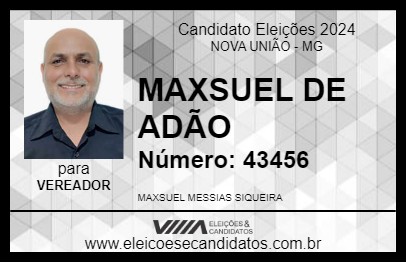 Candidato MAXSUEL DE ADÃO 2024 - NOVA UNIÃO - Eleições