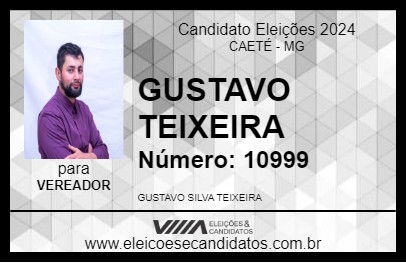 Candidato GUSTAVO TEIXEIRA 2024 - CAETÉ - Eleições