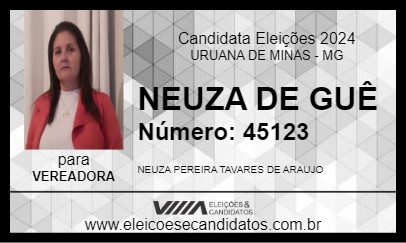 Candidato NEUZA DE GUÊ 2024 - URUANA DE MINAS - Eleições