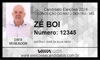 Candidato ZÉ BOI 2024 - CONCEIÇÃO DO MATO DENTRO - Eleições