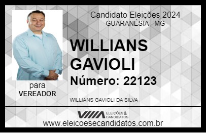 Candidato WILLIANS GAVIOLI 2024 - GUARANÉSIA - Eleições