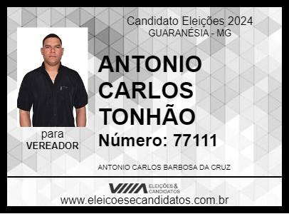 Candidato ANTONIO CARLOS TONHÃO 2024 - GUARANÉSIA - Eleições