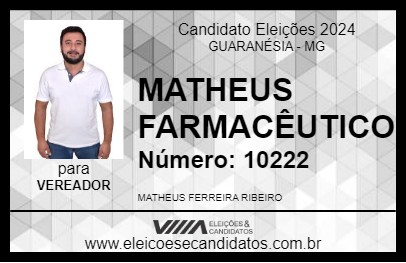 Candidato MATHEUS FARMACÊUTICO 2024 - GUARANÉSIA - Eleições