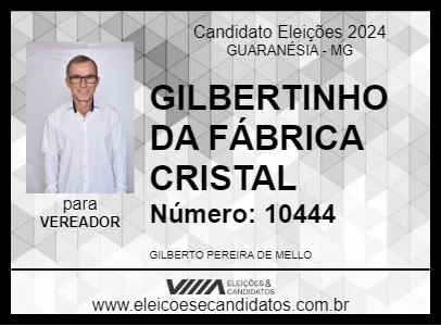 Candidato GILBERTINHO DA FÁBRICA CRISTAL 2024 - GUARANÉSIA - Eleições