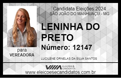 Candidato LENINHA DO PRETO 2024 - SÃO JOÃO DO MANHUAÇU - Eleições