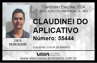 Candidato CLAUDINEI DO APLICATIVO 2024 - SÃO JOÃO DO MANHUAÇU - Eleições