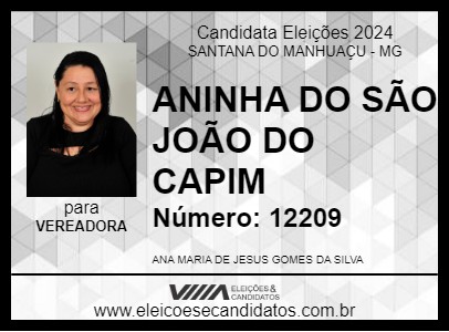 Candidato ANINHA DO SÃO JOÃO DO CAPIM 2024 - SANTANA DO MANHUAÇU - Eleições