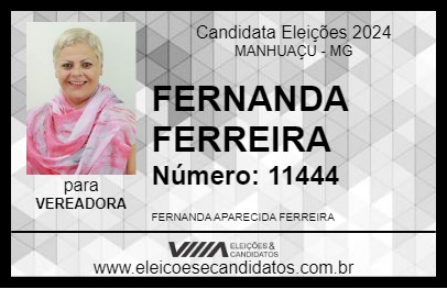 Candidato FERNANDA FERREIRA 2024 - MANHUAÇU - Eleições