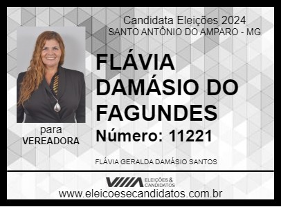 Candidato FLÁVIA DAMÁSIO DO FAGUNDES 2024 - SANTO ANTÔNIO DO AMPARO - Eleições