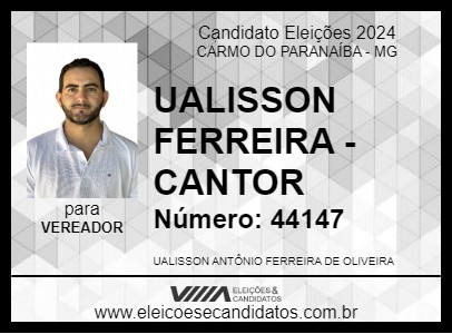 Candidato UALISSON FERREIRA - CANTOR 2024 - CARMO DO PARANAÍBA - Eleições