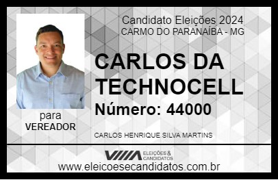 Candidato CARLOS DA TECHNOCELL 2024 - CARMO DO PARANAÍBA - Eleições