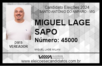 Candidato MIGUEL LAGE SAPO 2024 - SANTO ANTÔNIO DO AMPARO - Eleições