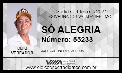 Candidato SÓ ALEGRIA 2024 - GOVERNADOR VALADARES - Eleições