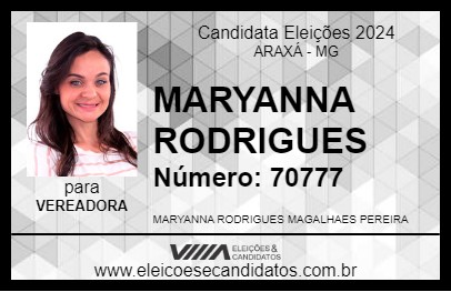 Candidato MARYANNA RODRIGUES 2024 - ARAXÁ - Eleições