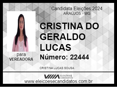 Candidato CRISTINA DO GERALDO LUCAS 2024 - ARAÚJOS - Eleições