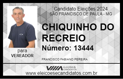 Candidato CHIQUINHO DO RECREIO 2024 - SÃO FRANCISCO DE PAULA - Eleições