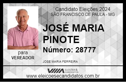 Candidato JOSÉ MARIA PINOTE 2024 - SÃO FRANCISCO DE PAULA - Eleições