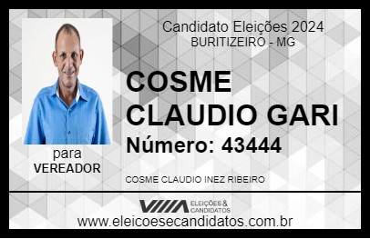 Candidato COSME CLAUDIO GARI 2024 - BURITIZEIRO - Eleições