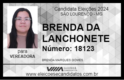 Candidato BRENDA DA LANCHONETE 2024 - SÃO LOURENÇO - Eleições