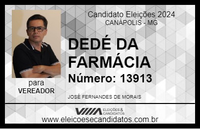 Candidato DEDÉ DA FARMÁCIA 2024 - CANÁPOLIS - Eleições