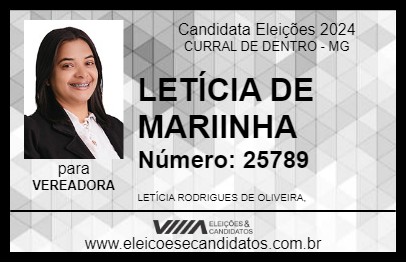 Candidato LETÍCIA DE MARIINHA 2024 - CURRAL DE DENTRO - Eleições