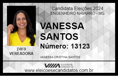 Candidato VANESSA SANTOS 2024 - ENGENHEIRO NAVARRO - Eleições