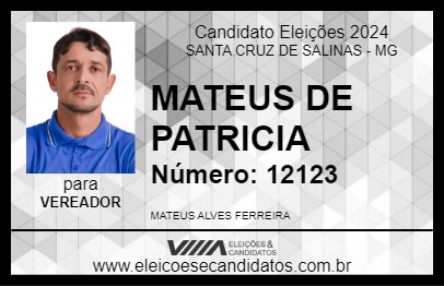 Candidato MATEUS DE PATRICIA 2024 - SANTA CRUZ DE SALINAS - Eleições